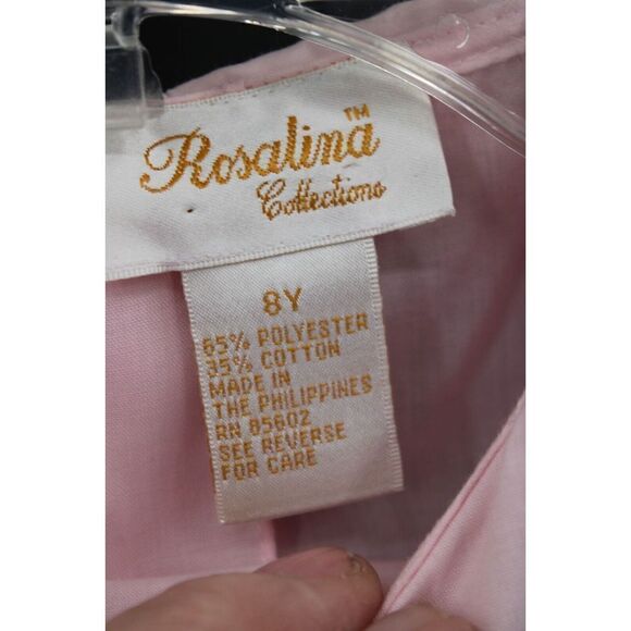 Rosalina Collection PINK Blouse 8Y Peter Pan Collar LONG sleeve Back Button - Picture 8 of 8